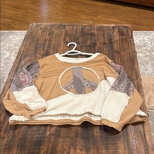 Patchwork Peace Sign Sweater-cropped